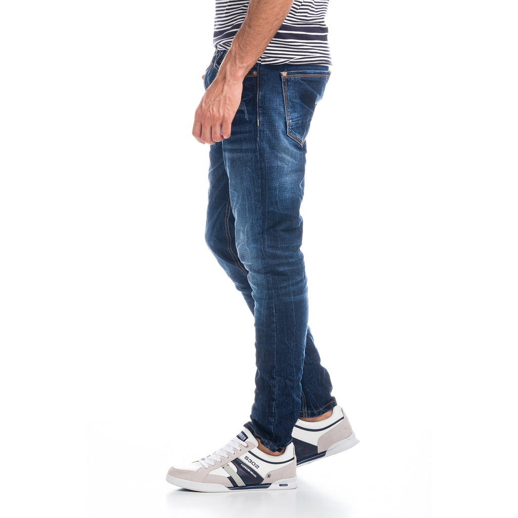 Slim worn blue denim