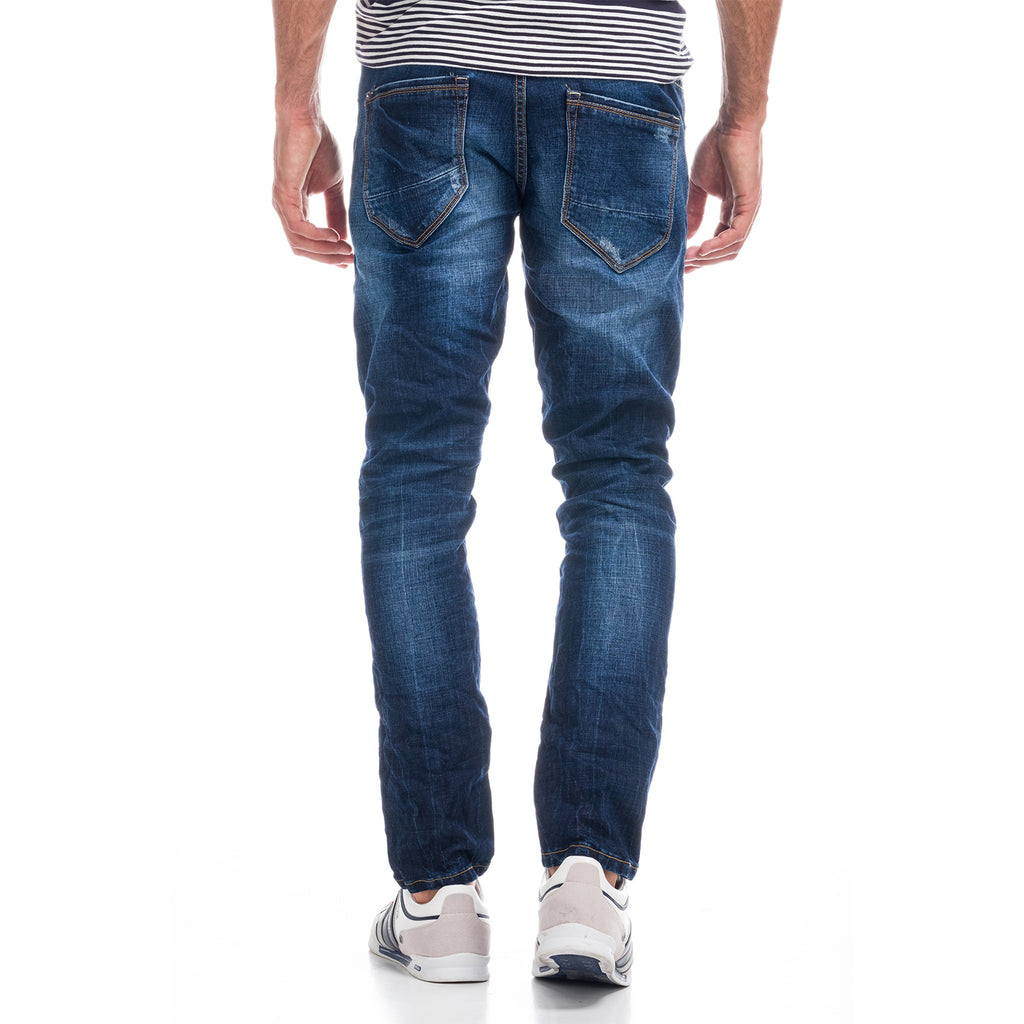 Slim worn blue denim