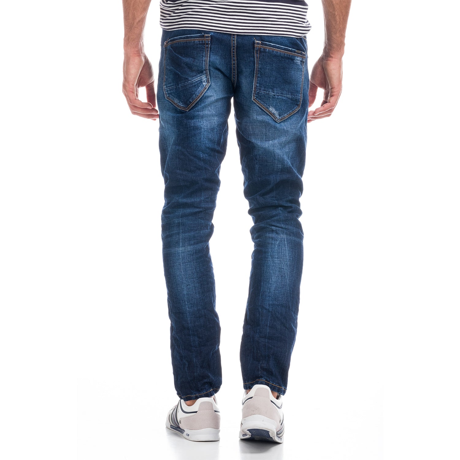 Slim worn blue denim