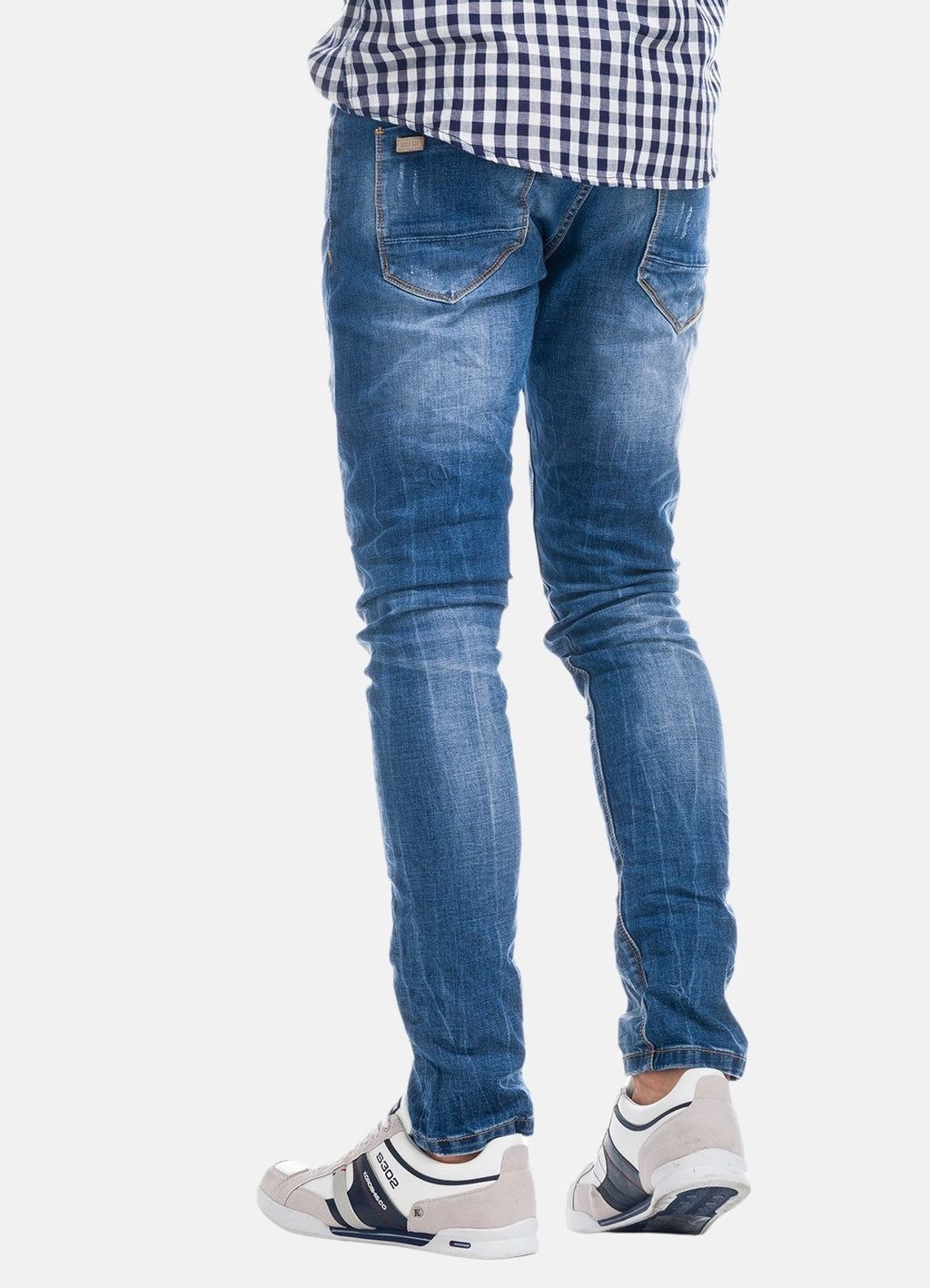 Slim blue denim with metal detail