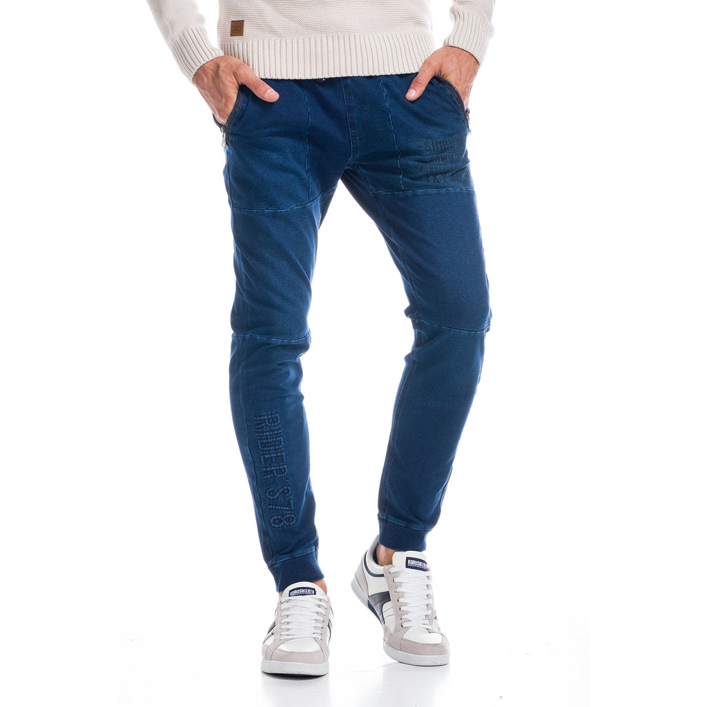 Elastic denim jogging pants