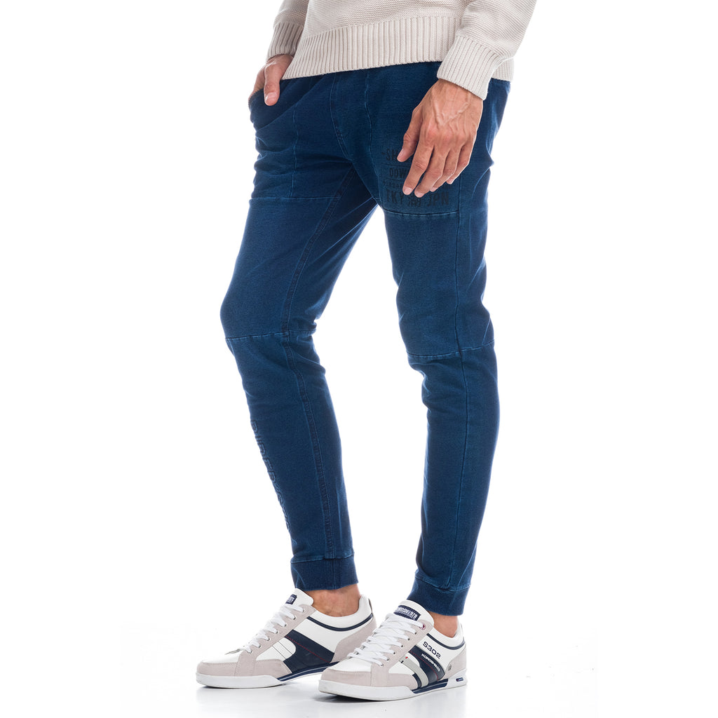 Elastic denim jogging pants
