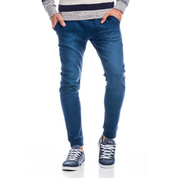 Men's elastic waist denim jogger pants medium blue - Koroshi 1821PT98