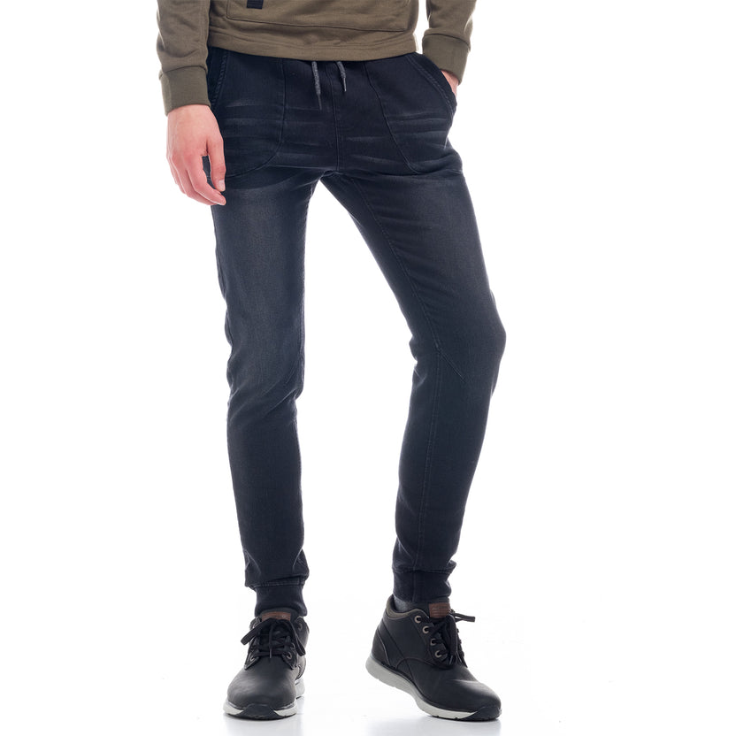 Elastic denim jogging pants