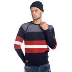 Pull homme rouge col rond rayé en maille - Koroshi 1821TR08