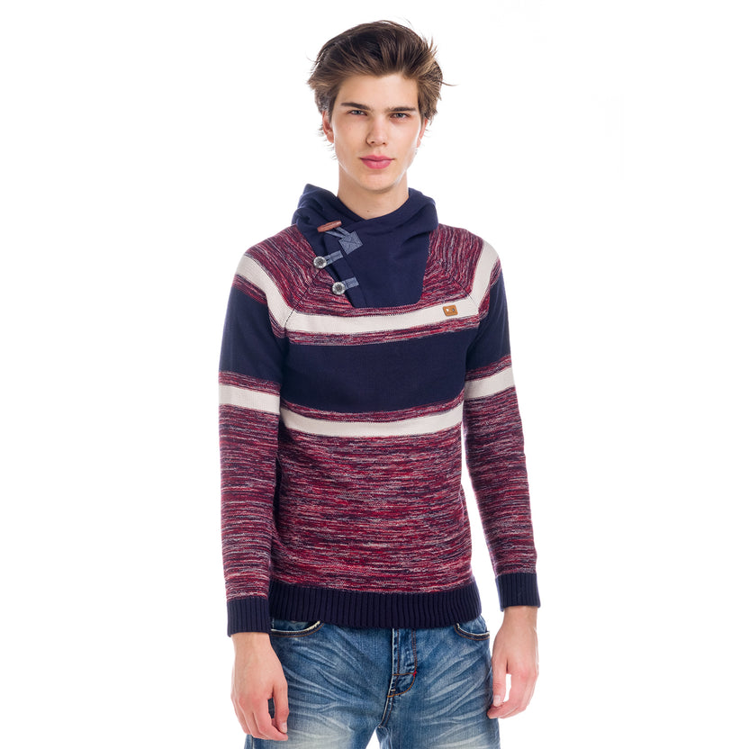 Tuxedo collar knit sweater
