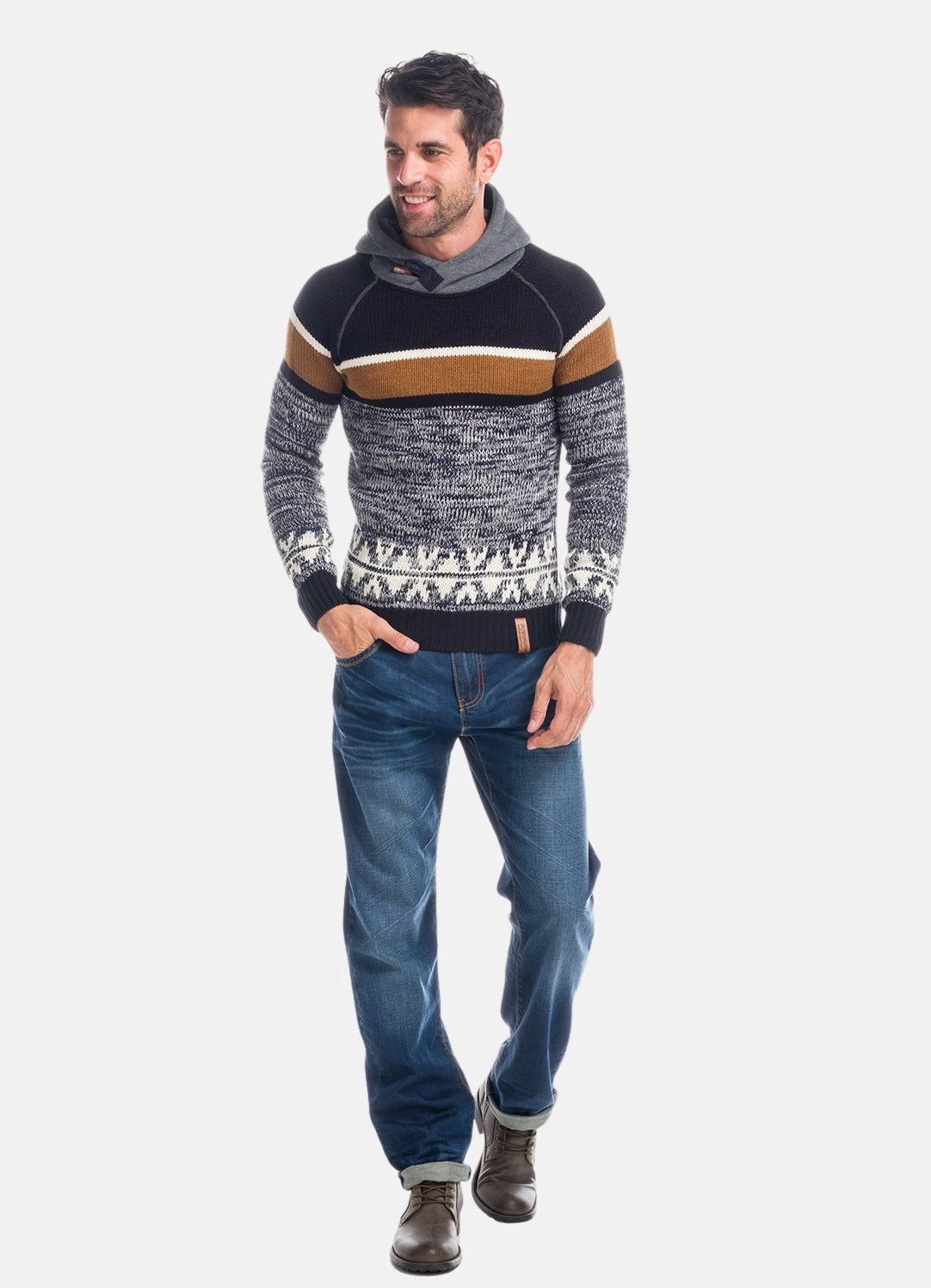 Pull en maille rayée à col smoking