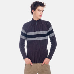 Schwarzer gerippter Rollkragenpullover mit Reißverschluss für Herren – Koroshi 1821TR20