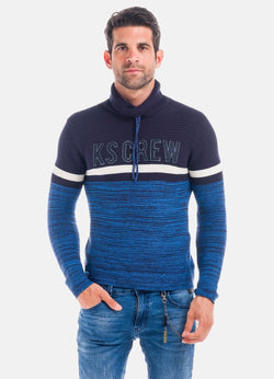 Men's blue striped funnel neck knitted sweater - Koroshi 1821TR24