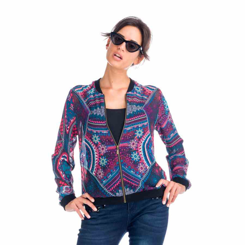 Fluid transparency blouse with zipper and glitter for women