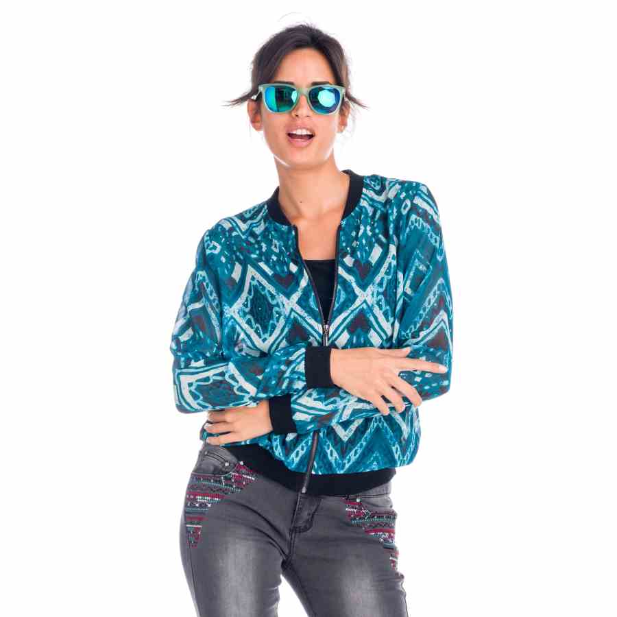 Blusa fluida transparencia con cremallera y brillos mujer