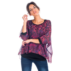 Double layer paisley printed chiffon blouse for women black - Koroshi 1822BL15