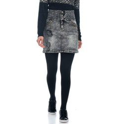 High-waist denim skirt with chains for women black denim - Koroshi 1822FA02