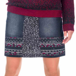 Schwarzer, bestickter kurzer Jeansrock für Damen – Koroshi 1822FA04