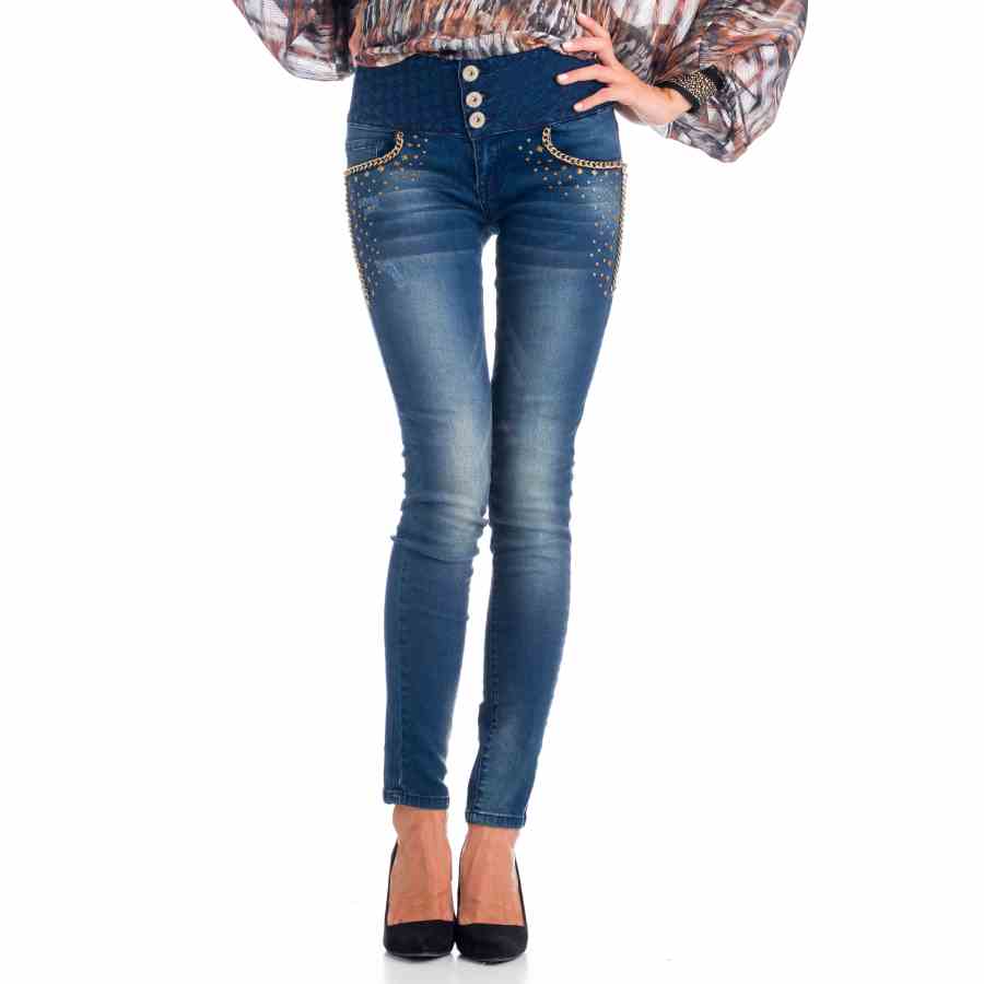 Denim ricamato a vita alta