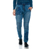 Embroidered straight denim jogging pants
