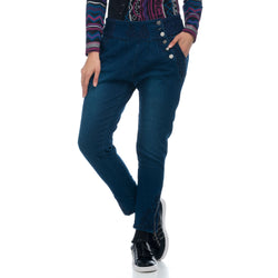 Damen bestickte semi-baggy Jeanshose dunkelblau - Koroshi 1822PT28