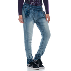 Pantalons jogger denim brodat dona blau mitjà - Koroshi 1822PT30