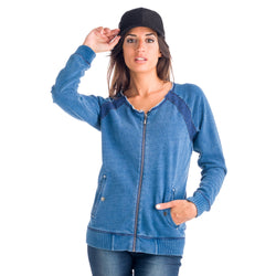 Mittelblaue Jeans-Sweatjacke für Damen mit Reißverschluss – Koroshi 1822SU01