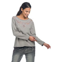 Graues Damen-Sweatshirt mit Spitze und Nieten – Koroshi 1822SU03