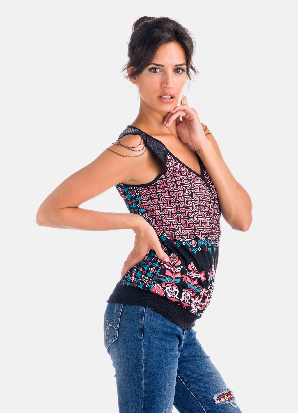 Top imprimé avec détail chaîne