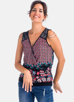 Top estampat sense mànigues amb cadenes a les espatlles dona negre - Koroshi 1822TP03