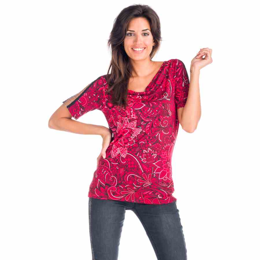 Chains open shoulder printed top