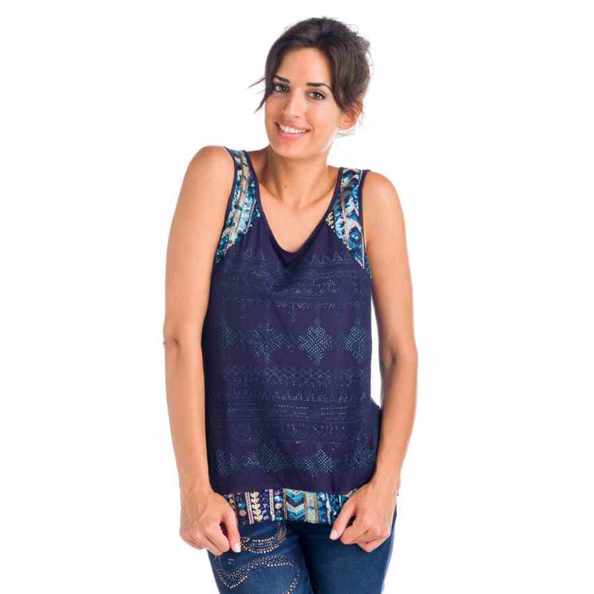 Combined sequin embroidered top