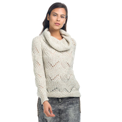 Ecrufarbener durchbrochener Rollkragenpullover für Damen – Koroshi 1822TR01