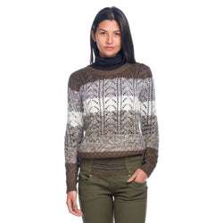 Jersey de punto calado a franjas cuello redondo mujer kaki - Koroshi 1822TR18