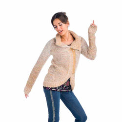 Cardigan da donna con cerniera beige con collo revers - Koroshi 1822TR40
