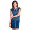 Combined crochet denim dress