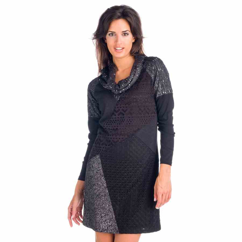 Bedrucktes Kleid mit Stehkragen