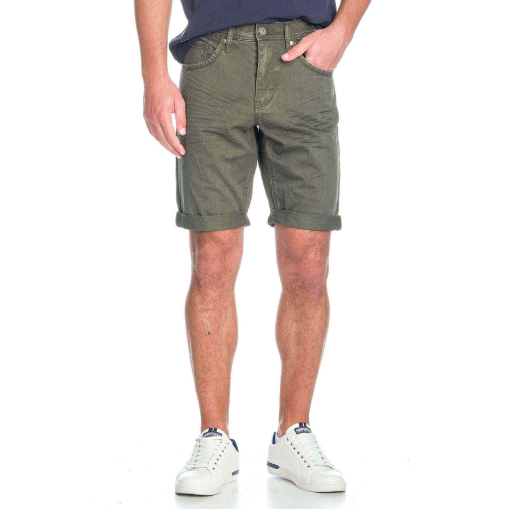 Bermuda homme en coton stretch olive à revers - Koroshi 1911PS01