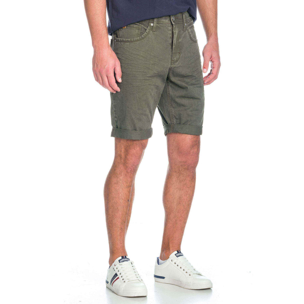 Bermuda homme en coton stretch olive à revers - Koroshi 1911PS01