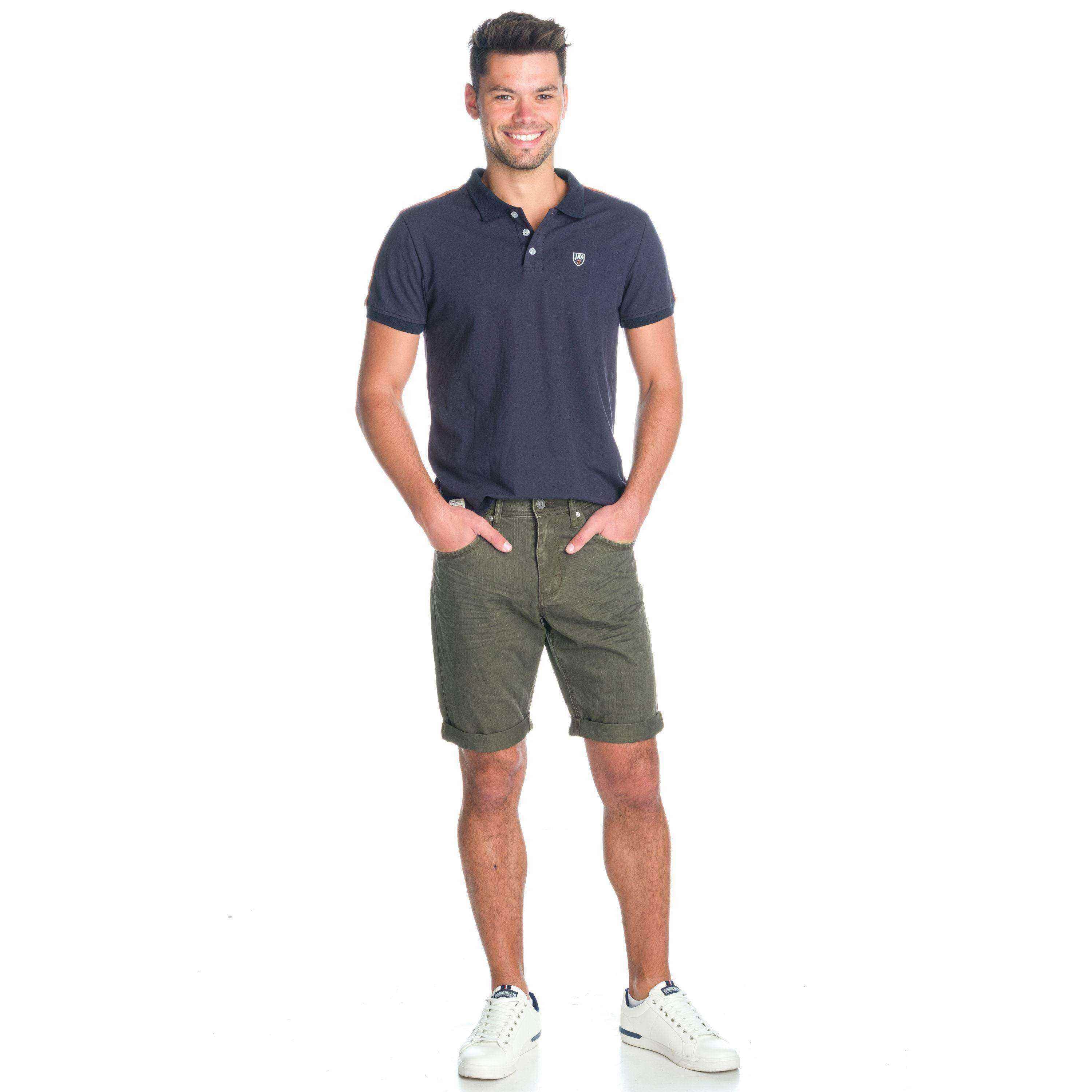 Bermuda homme en coton stretch olive à revers - Koroshi 1911PS01