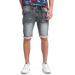 Shorts in denim nero slim con catena rimovibile da uomo - Koroshi 1911PS30