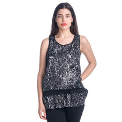 Women's printed sleeveless top with gathered hem black - Koroshi 1912TP28