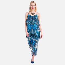 Green women's long flowy printed strap dress - Koroshi 1912VS17