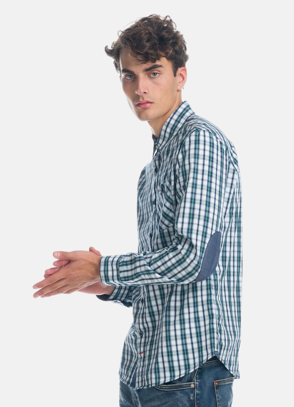 Camicia a quadri con toppe sui gomiti