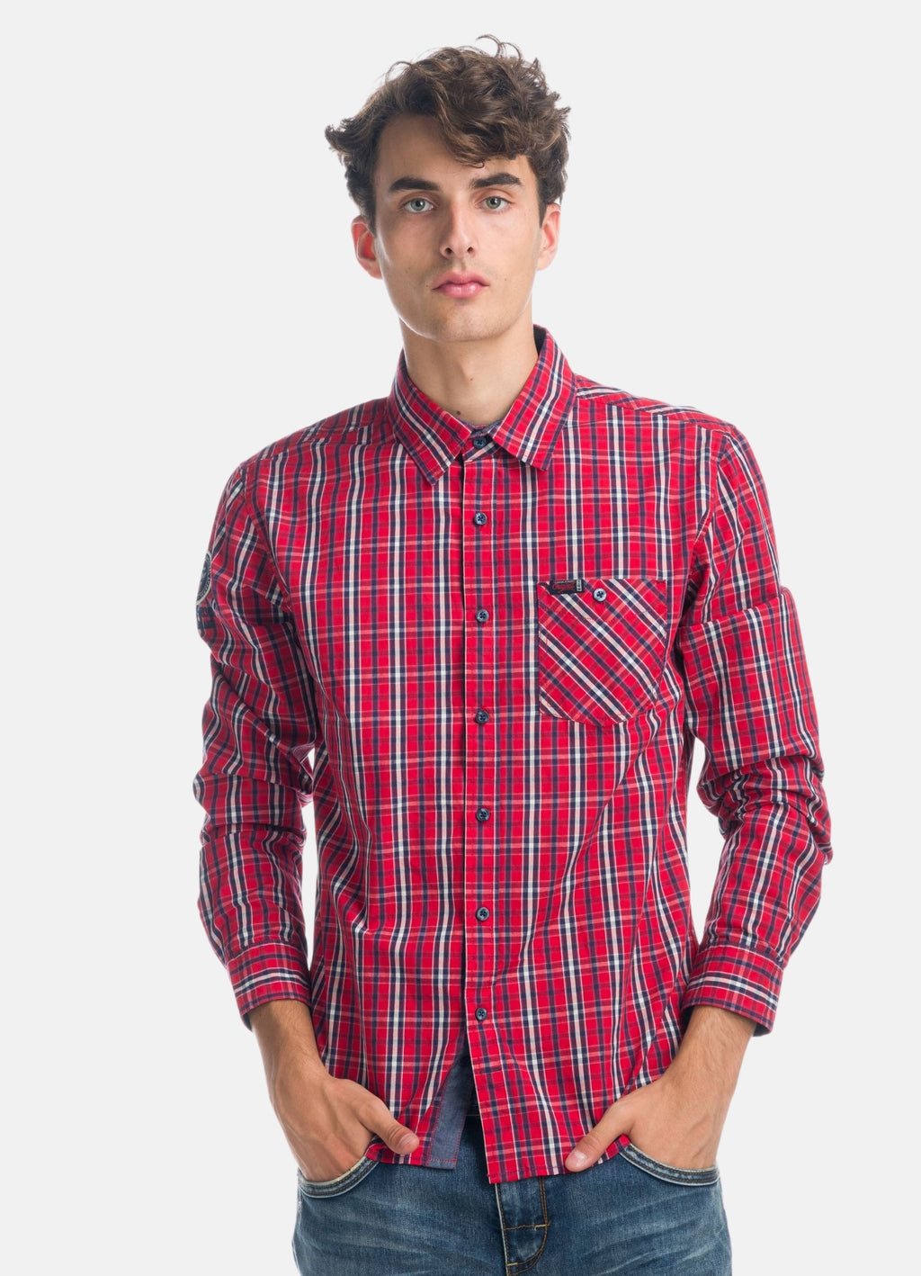 Camisa quadres popelín colzeres màniga llarga home vermella - Koroshi 1921CL54