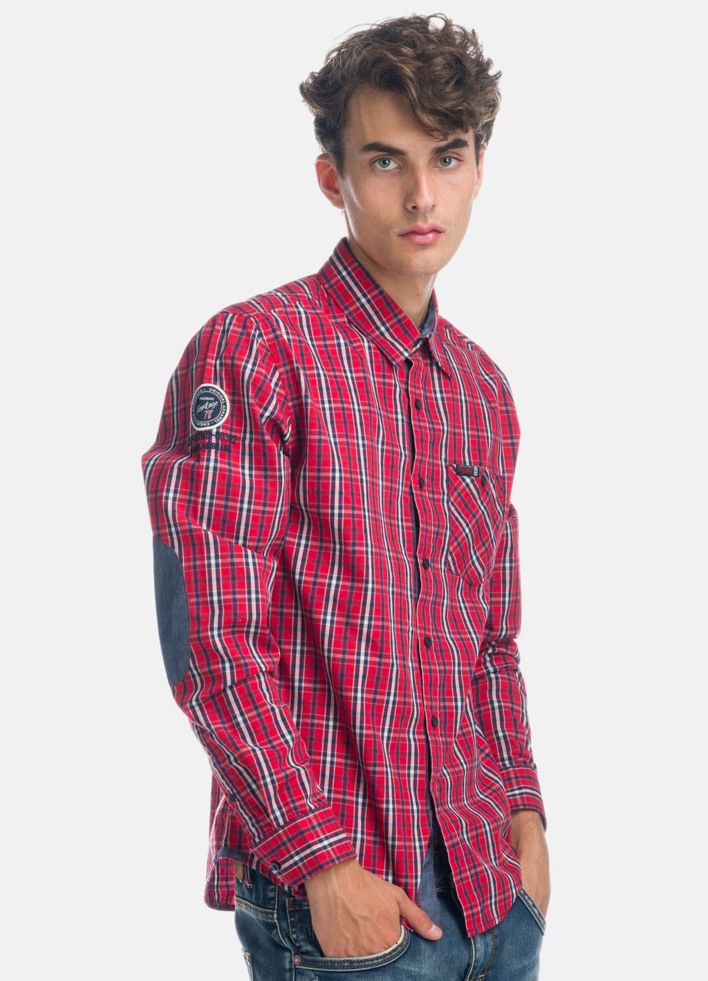 Camisa quadres popelín colzeres màniga llarga home vermella - Koroshi 1921CL54