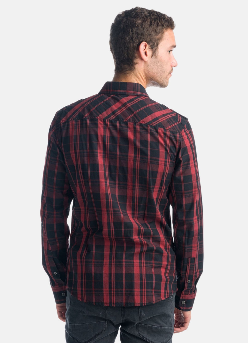 Camisa cuadros popelín charreteras manga larga hombre granate - Koroshi 1921CL55