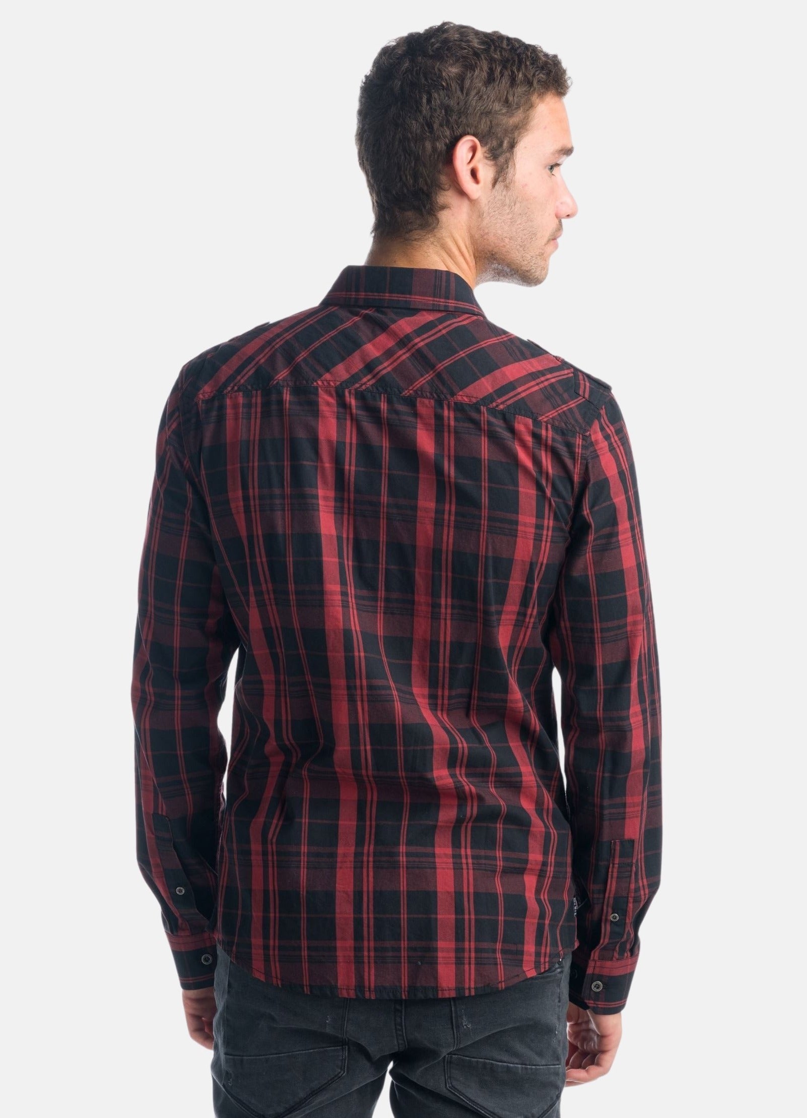 Camisa cuadros popelín charreteras manga larga hombre granate - Koroshi 1921CL55