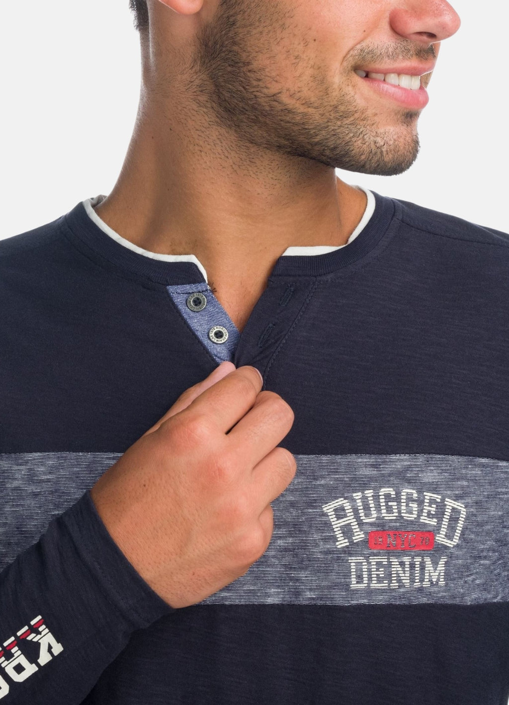 Langärmliges T-Shirt mit geteiltem Ausschnitt