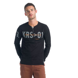 Black men's printed baker's collar long-sleeved t-shirt - Koroshi 1921ML04