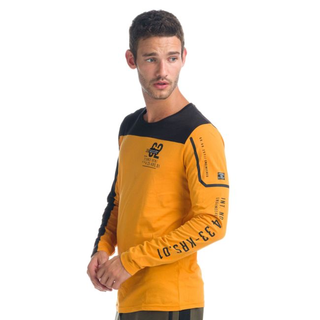 Gelbes zweifarbiges Langarm-T-Shirt für Herren – Koroshi 1921ML07