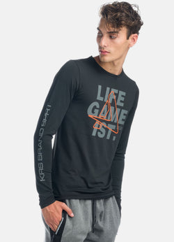 Schwarzes Sport-Langarm-T-Shirt für Herren mit Textdruck – Koroshi 1921ML13