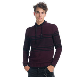 Maglione da uomo lavorato a maglia con scollo incrociato a righe bordeaux - Koroshi 1921TR01