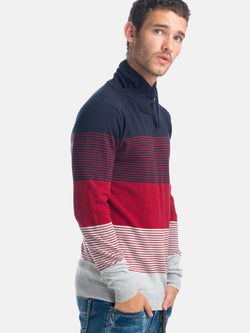 Gestreifter Strickpullover mit zweireihigem Rollkragenpullover für Herren in Rot – Koroshi 1921TR04